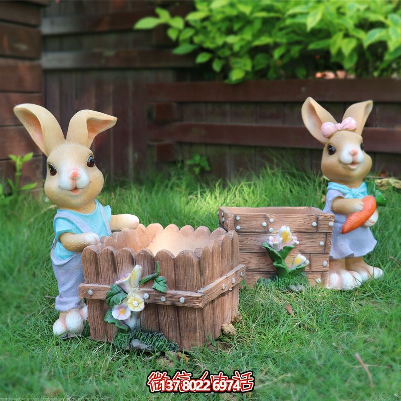 戶外草坪可愛(ài)的兩只玻璃鋼兔子雕塑 戶外草坪可愛(ài)的兩只玻璃鋼兔子雕塑