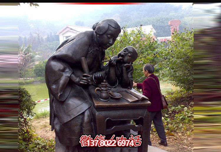 公園銅雕老奶奶喝茶的人物景觀茶雕塑 公園銅雕老奶奶喝茶的人物景觀茶雕塑