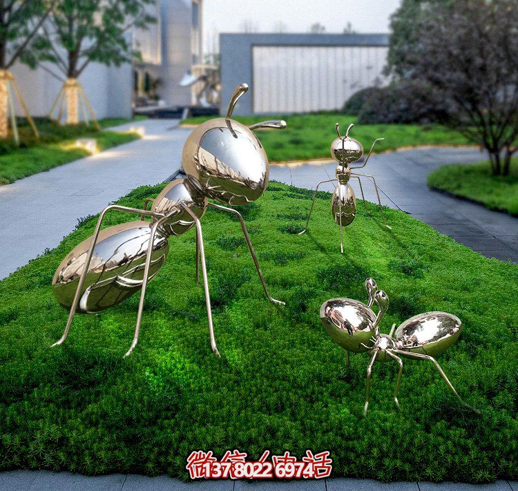 不銹鋼鏡面螞蟻，小區(qū)綠化帶裝飾動(dòng)物擺件