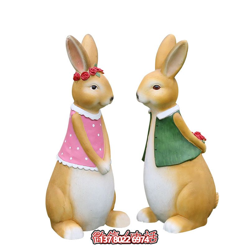 室內(nèi)一對(duì)樹(shù)脂彩繪兔子雕塑 室內(nèi)一對(duì)樹(shù)脂彩繪兔子雕塑