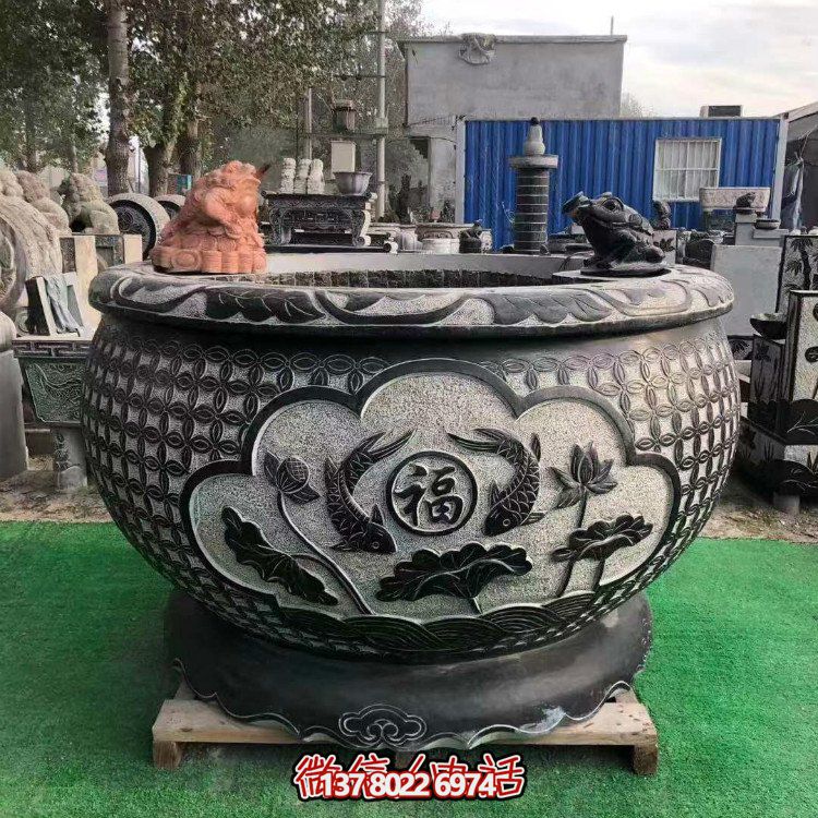 青石大水缸，石雕缸
