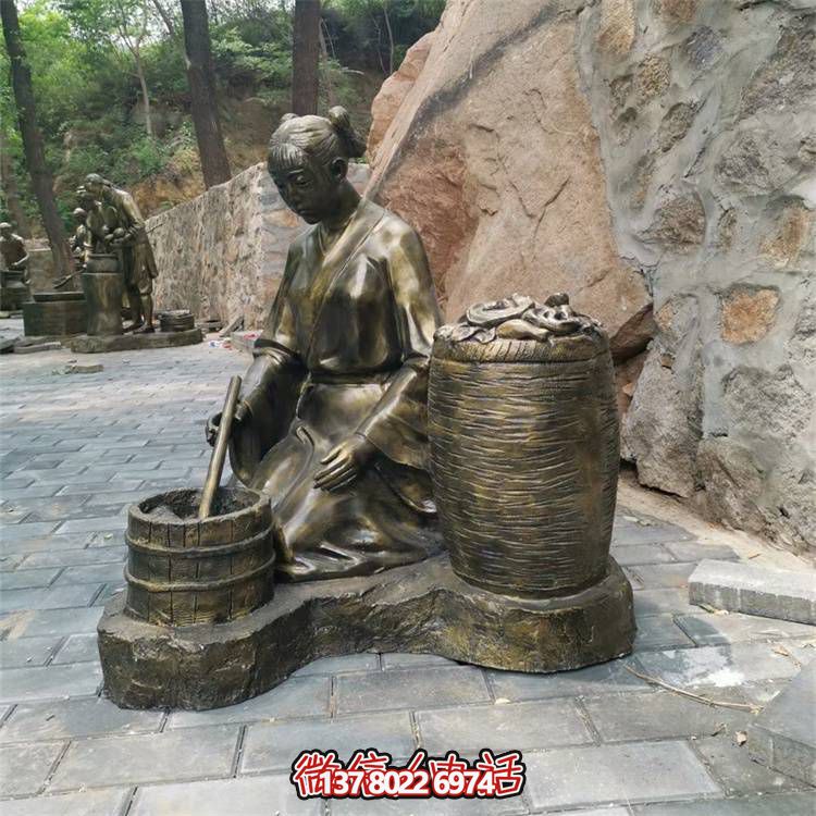 玻璃鋼仿銅采茶女人物雕塑茶文化民俗小品景觀(guān)擺件