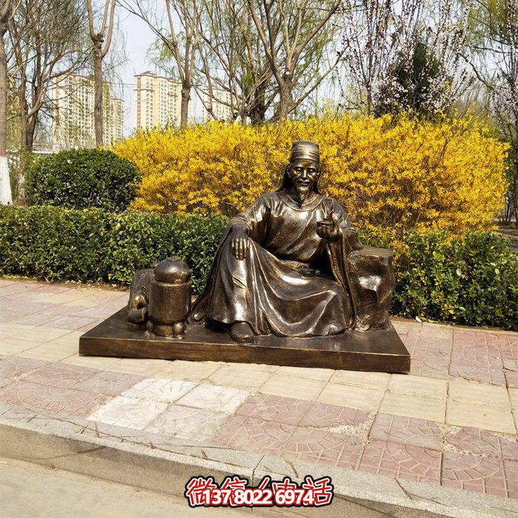 茶圣陸羽雕塑，玻璃鋼仿銅歷史名人情景雕塑