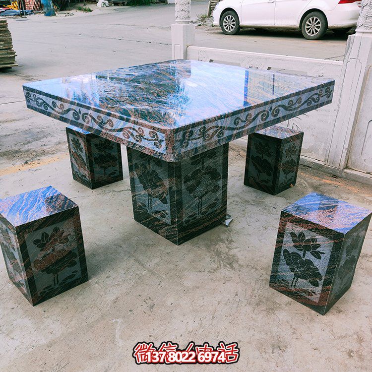 大理石石桌凳，正方形桌子凳子